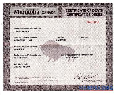 Downloadable Canada Vital statistics departure death certificate template